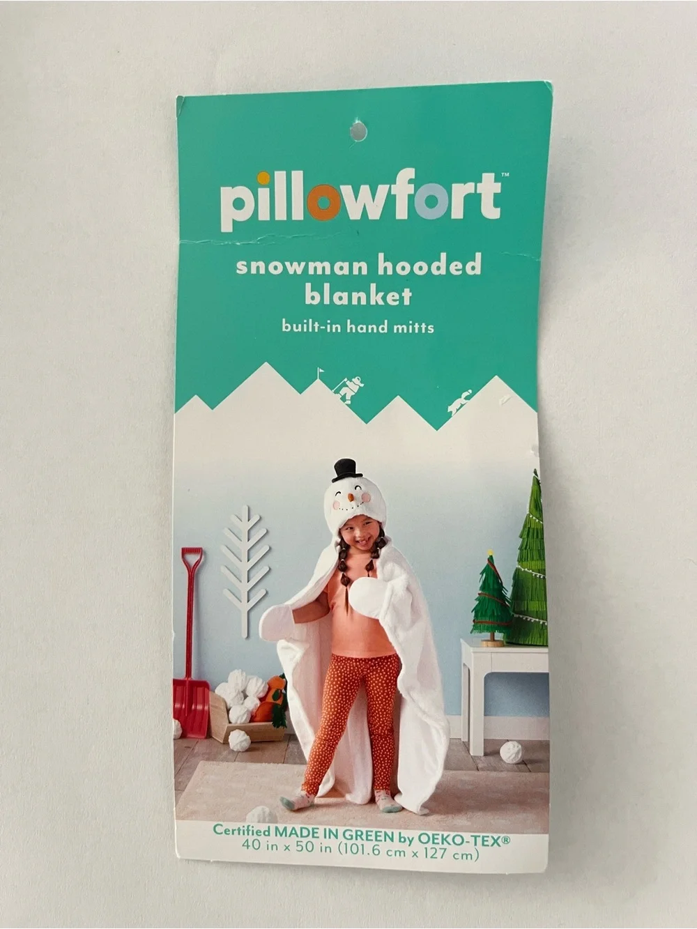 Pillowfort White Glittery Snowman Hooded Blanket with built-in Hand Mitts
